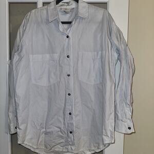 Adrienne Vittadini Womens White Blue Striped Long Sleeve Button-Down Shirt M